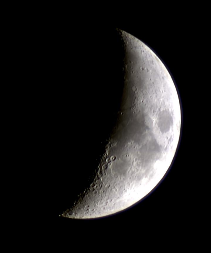 Waxing Crescent Moon 2005 December 6 ToUcam image through the 70mm